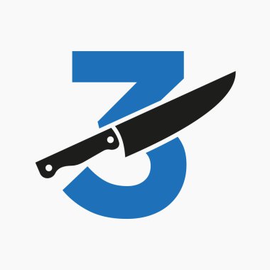 Restoran ve Mutfak Sembol Logosu için 3. Mektupta Bıçak Logosu