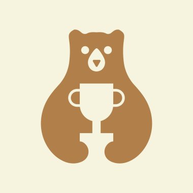 İlk Kazanan Ayı Logosu Negatif Uzay Vektörü Şablonu. Ayı Tutma Ödülü Sembolü