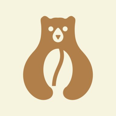 İlk Ayı Kahve Logosu Negatif Uzay Vektörü Şablonu. Ayı Tutma Kahve Sembolü