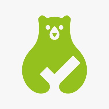 İlk Ayı İşaretli Logo Negatif Uzay Vektörü Şablonu. Ayı Tutma Tik İşareti Sembolü