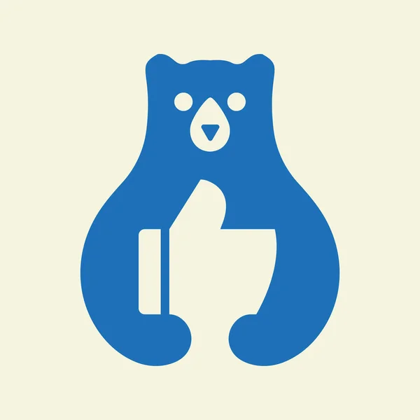 Bear Thumbs Logo Negative Space Vector Template Bear Holding Symbol — Stock Vector