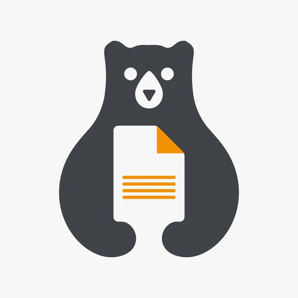 Initial Bear Document Paper Logo Negative Space Vector Template Bear — Stock Vector