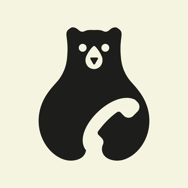 Bear Communication Logo Modelo Vetor Espacial Negativo Bear Segurando Símbolo —  Vetores de Stock
