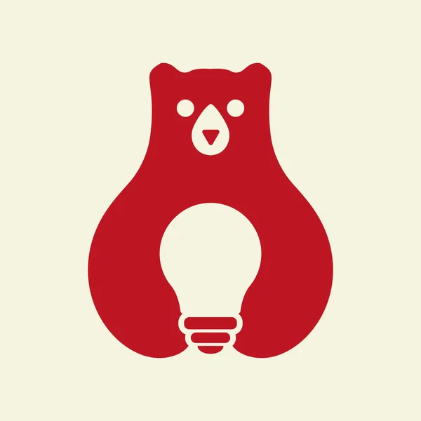 Początkowy Wzór Logo Żarówki Niedźwiedzia Negatywny Szablon Wektora Kosmicznego Symbol — Wektor stockowy