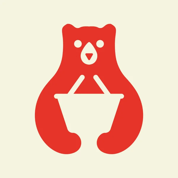 Niedźwiedź Koszyk Logo Negatywny Szablon Wektora Przestrzeni Symbol Koszyka Niedźwiedzie — Wektor stockowy