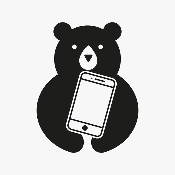 Bear Smartphone Logo Negative Space Vector Template Bär Mit Smartphone — Stockvektor