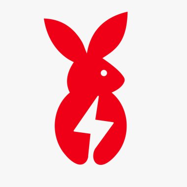 Tavşan Bolt Logosu Negatif Uzay Kavramsal Vektör Şablonu. Tavşan Tutma Gücü Sembolü