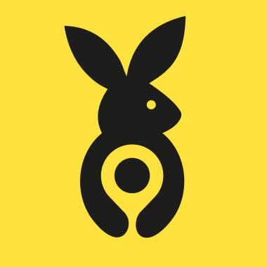 Tavşan Konumu Logosu Negatif Uzay Kavramsal Vektör Şablonu. Tavşan Tutma Pin Sembolü