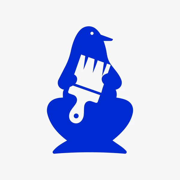 Логотип Пингвина Отрицательная Концепция Векторного Шаблона Символ Кисти Пингвина — стоковый вектор