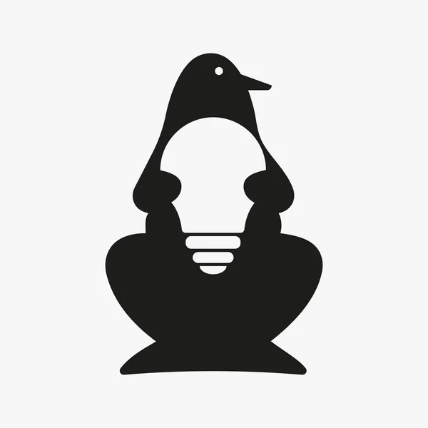 Logo Bombilla Del Pingüino Concepto Espacio Negativo Plantilla Vectorial Símbolo — Vector de stock