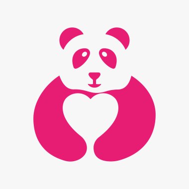 Panda Kalbi Logosu Negatif Uzay Kavramsal Vektör Şablonu. Panda Sevgi Sembolü