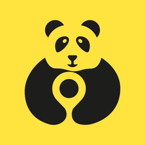 Panda Standort Logo Negatives Raumkonzept Vektorvorlage Panda Mit Pin Symbol — Stockvektor
