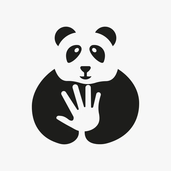 Panda Hand Logo Negative Space Concept Vector Template Panda Hält — Stockvektor