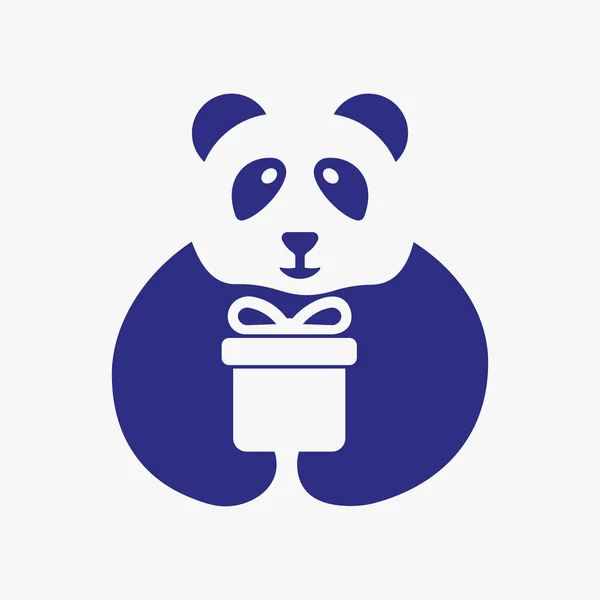 Panda Geschenkbox Logo Negative Space Concept Vector Template Panda Mit — Stockvektor