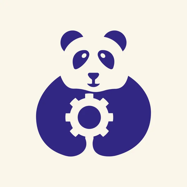 Panda Gear Logo Negative Space Concept Vector Template 약자이다 상징을 — 스톡 벡터