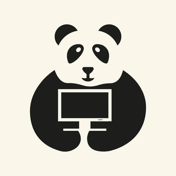 Panda Monitor Logo Negative Space Concept Vector Template Panda Halter — Stockvektor