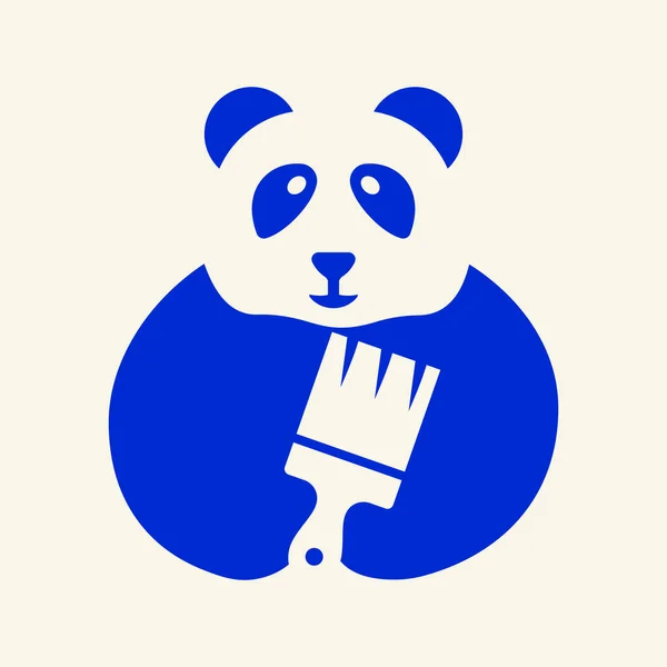 Panda Paint Logo Negative Space Concept Vector Template Panda Holding — Stockvektor