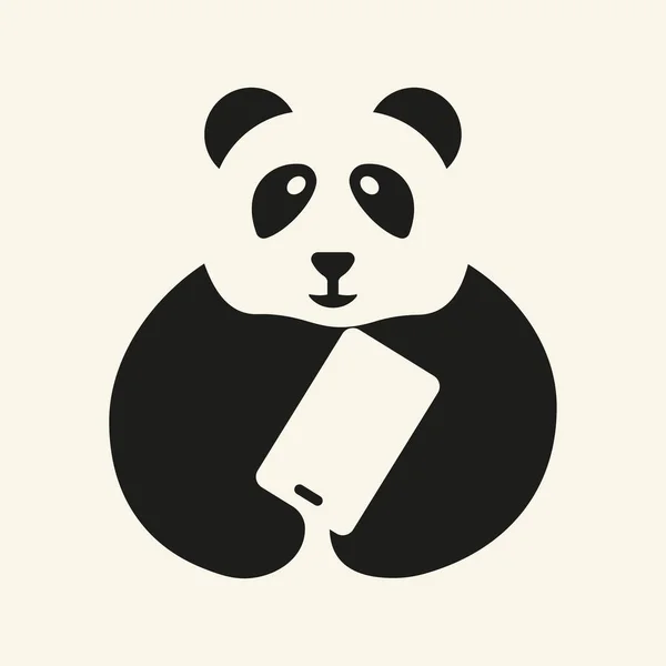 Panda Phone Logo Negative Space Concept Vector Template Panda Mit — Stockvektor