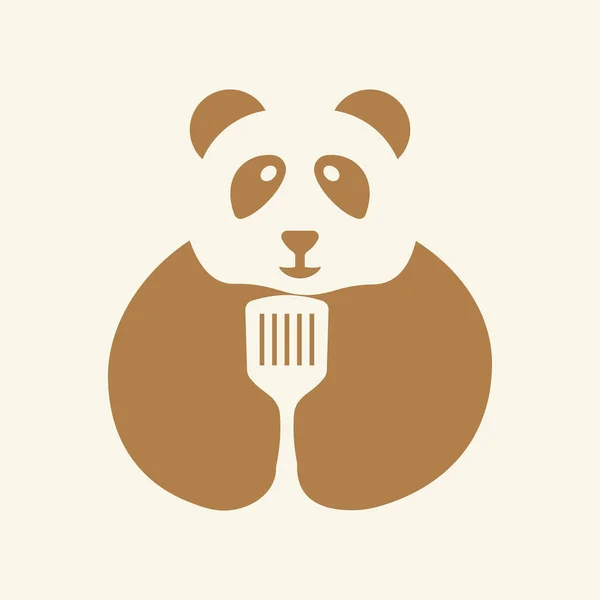 Panda Spatula Logo Negative Space Concept Vector Template 약자이다 상징을 — 스톡 벡터