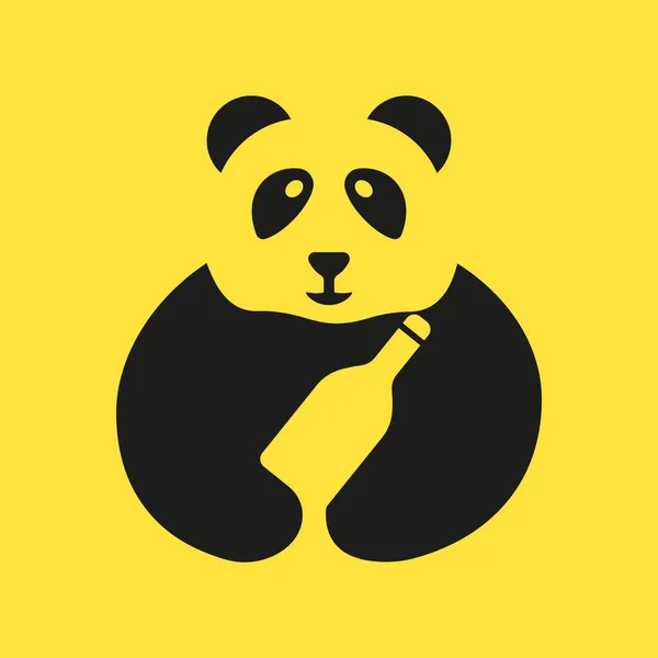 Panda Win Bottle Logo Negative Space Concept Vector Template Panda — Stockvektor