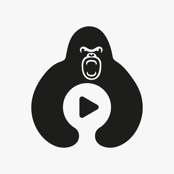 Логотип Gorilla Play Негативный Шаблон Вектора Концепции Космического Пространства Символ — стоковый вектор