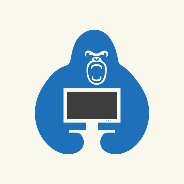 Goril Gözlemci Logosu Negatif Uzay Kavramsal Vektör Şablonu. Goril Tutma Sembolü