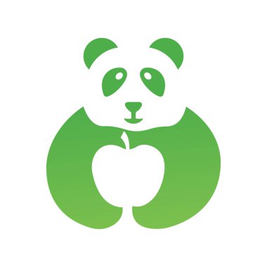 Panda Apple Logosu Negatif Uzay Kavramsal Vektör Şablonu. Panda Elma Sembolü Tutuyor