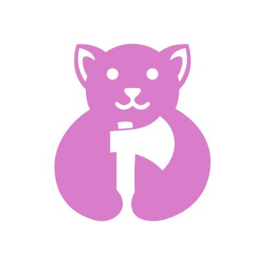 Dog Axe Logosu Negatif Uzay Kavramsal Vektör Şablonu. Köpek Tutma Baltası Sembolü