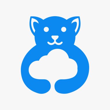 Köpek Bulutu Logosu Negatif Uzay Konsepti Vektör Şablonu. Köpek Tutma Bulutu Sembolü