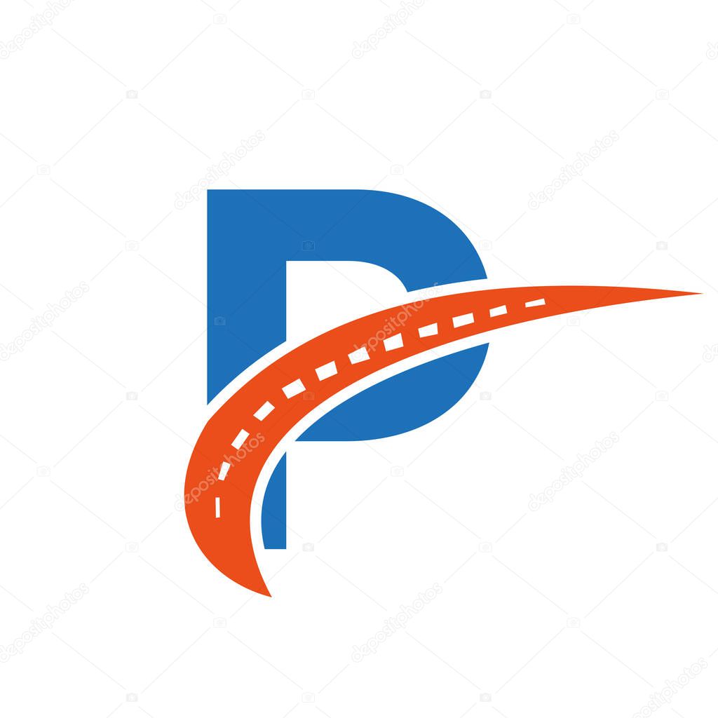 Letter P Transport Logo, Transportation Sign Design Template. Automotive Sport Road Logo Element