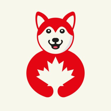 Husky Maple Logosu Negatif Uzay Kavramsal Vektör Şablonu. Husky Holding Maple Leaf Sembolü