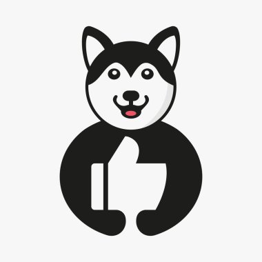 Husky Logo Eksi Boşluk Konsepti Vektör Şablonu 'nu Başparmağıyla Gösteriyor. Husky Sembol Gibi Tutuyor