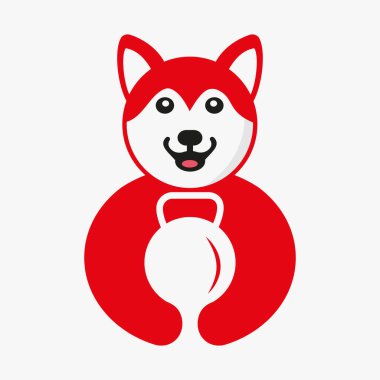 Husky Spor Salonu Logosu Negatif Alan Kavramsal Vektör Şablonu. Husky Holding Fitness Sembolü