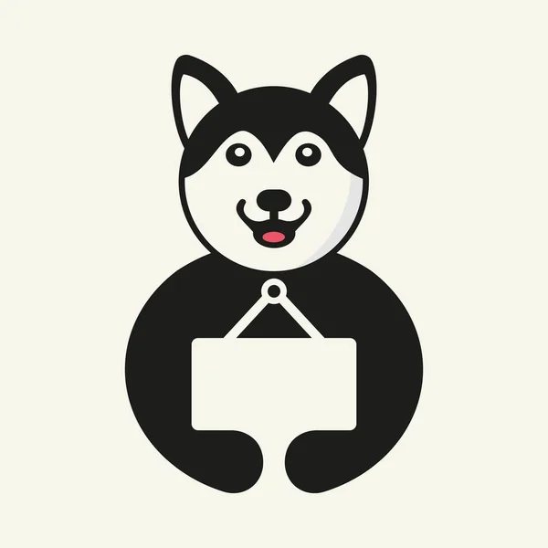 Husky Notice Board Logo Modelo Vetor Conceito Espaço Negativo Husky — Vetor de Stock