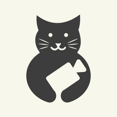 Cat Video Kamera Logosu Negatif Uzay Kavramsal Vektör Şablonu. Kedi Tutma Video Kamerası Sembolü