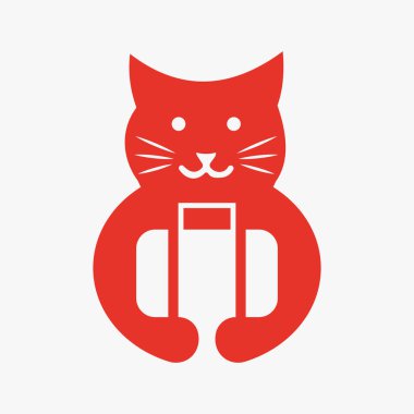 Kedi Seyahat Çantası Logosu Negatif Uzay Kavramsal Vektör Şablonu. Kedi Tutma Çantası Sembolü