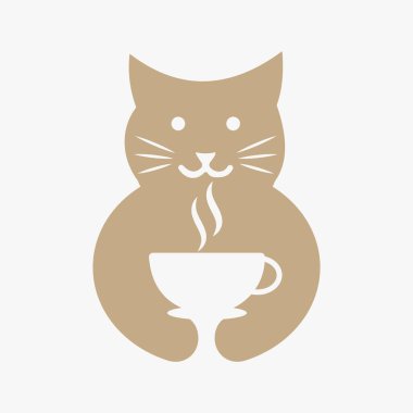 Kedi Çayı Kupası Logosu Negatif Uzay Konsepti Vektör Şablonu. Kedi Tutan Çay Kadehi Sembolü