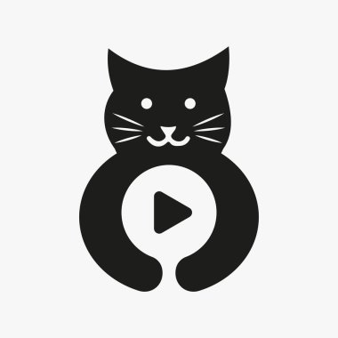 Kedi Oyun Logosu Negatif Uzay Konsepti Vektör Şablonu. Kedi Tutma Çalma Sembolü