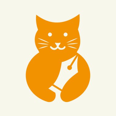 Kedi Kalemi Ucu Logosu Negatif Uzay Kavramsal Vektör Şablonu. Kedi Tutma Kalemi Sembolü