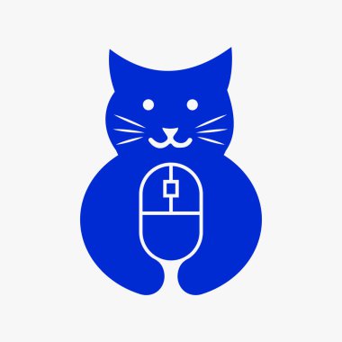 Kedi Fare Logosu Negatif Uzay Kavramsal Vektör Şablonu. Kedi Tutan Fare Sembolü
