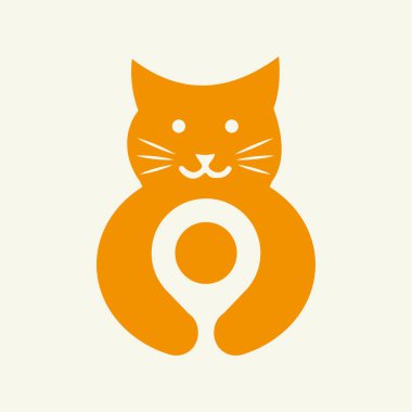 Kedi Konumu Logosu Negatif Uzay Kavramsal Vektör Şablonu. Kedi Tutma İğnesi Sembolü