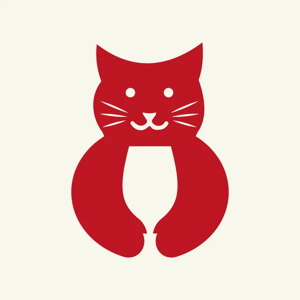 Cat Wine Glass Logo Negativo Espaço Conceito Vector Template Gato — Vetor de Stock