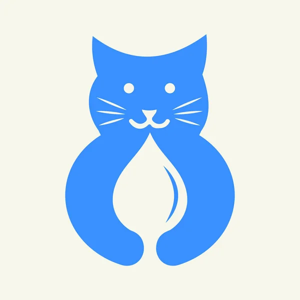 Cat Water Logo Modelo Vetor Conceito Espaço Negativo Símbolo Água — Vetor de Stock
