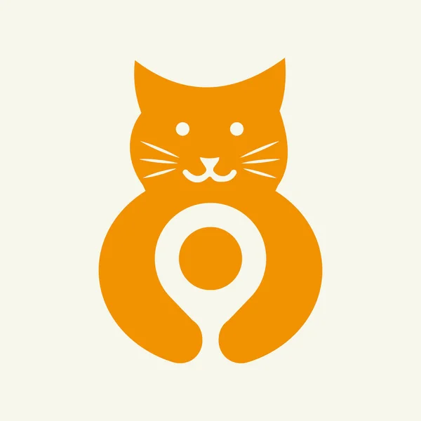Логотип Местоположения Кота Шаблон Вектора Отрицательного Пространства Cat Holding Pin — стоковый вектор