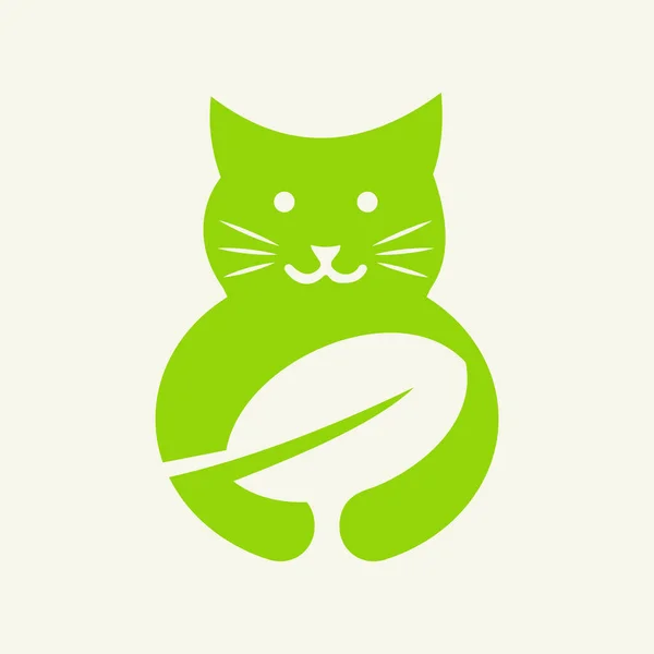 Логотип Cat Eco Negative Space Concept Vector Template Символ Кошачьего — стоковый вектор