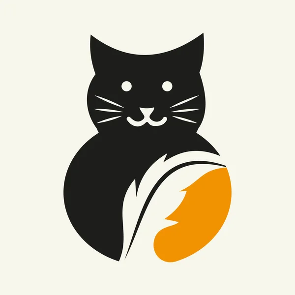 Cat Feather Logo Modelo Vetor Conceito Espaço Negativo Símbolo Pena — Vetor de Stock
