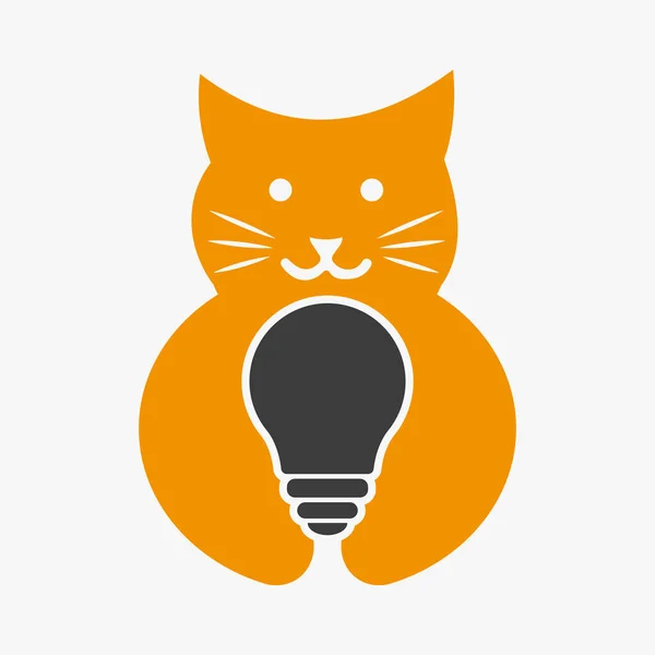 Cat Bulb Logo Modelo Vetor Conceito Espaço Negativo Símbolo Lâmpada — Vetor de Stock