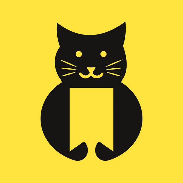 Cat Bookmark Logo Negativo Espaço Conceito Vetor Modelo Símbolo Marcador — Vetor de Stock