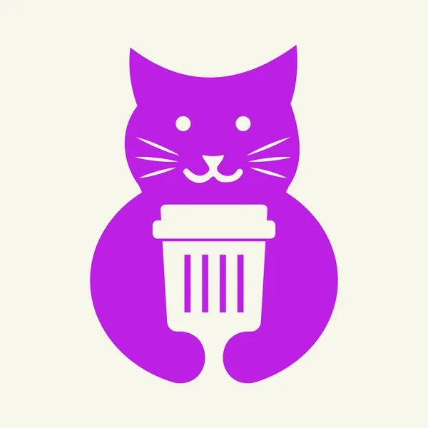 Cat Recycle Bin Logo Modelo Vetor Conceito Espaço Negativo Cat — Vetor de Stock