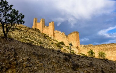Panoramic view of the medieval walla of the town of Albarracin in Teruel (Spain)